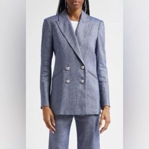 Veronica Beard Jackets & Blazers - Veronica Beard Women's Blue Melange Dale Linen Dickey Jacket Size 6 NWT